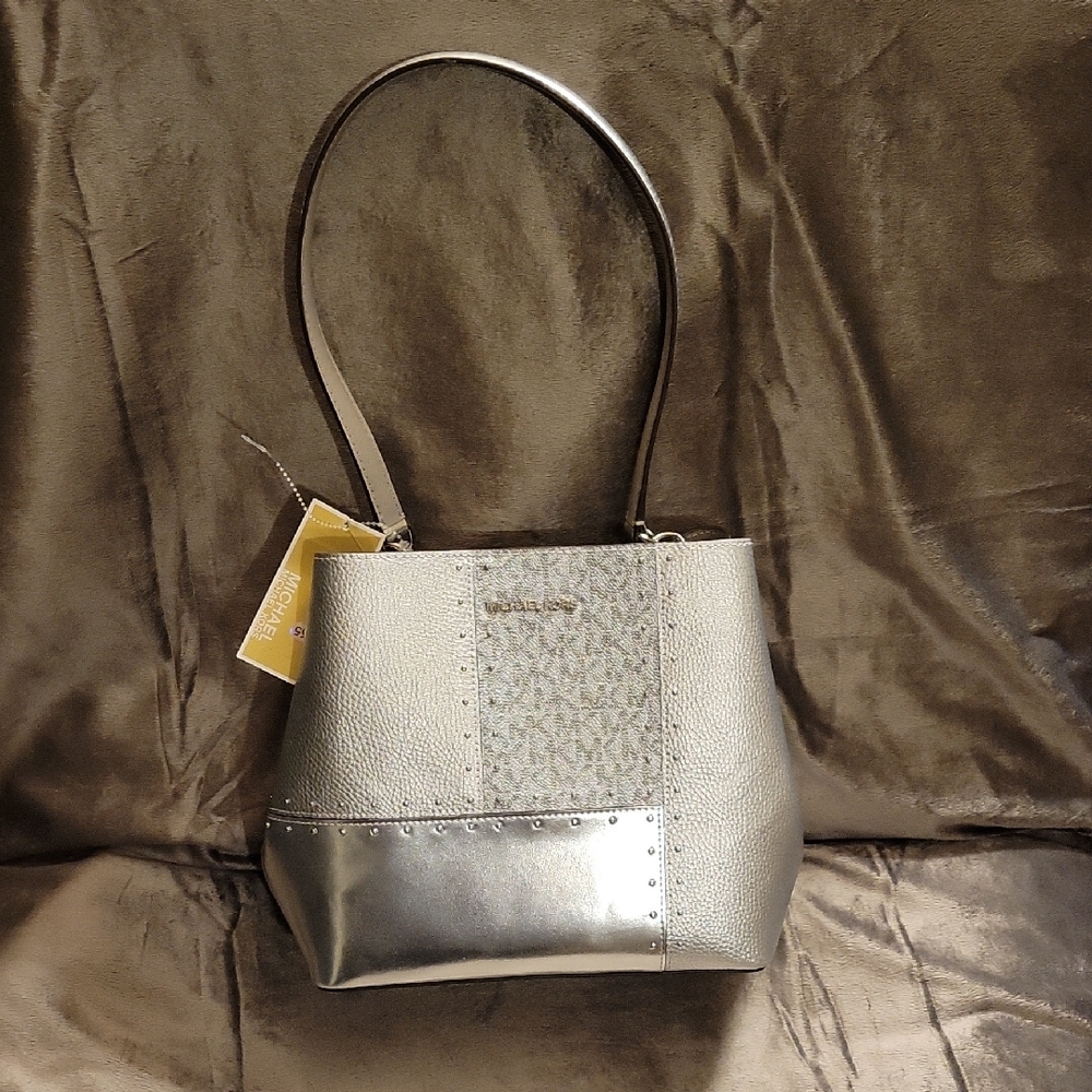 Michael Kors Pratt Silver and Gray Studded Bag